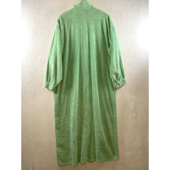 VTG Stan Herman Womens Terry Cloth Robe Sz M Petite Green Button Up House Coat - Picture 12 of 15